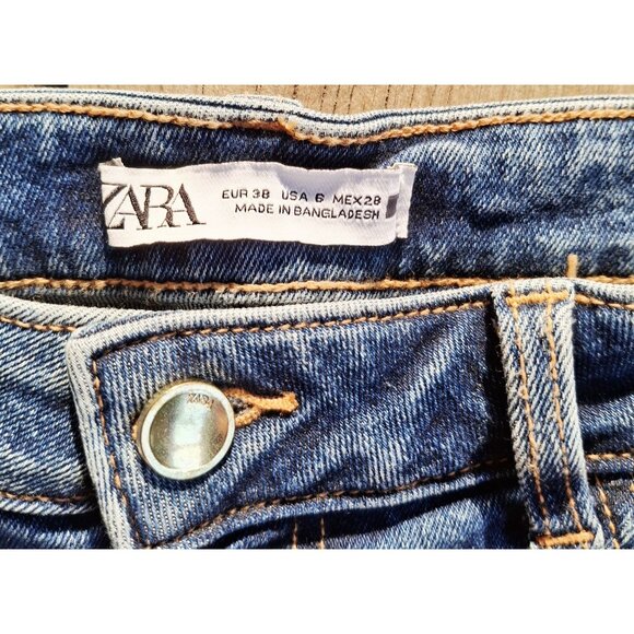 Zara Womens Wide-Leg Cropped Jeans Size 6 Medium Wash Denim Made In Bangladesh - Picture 6 of 11